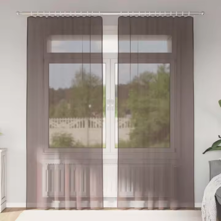 vidaXL Cortinas de gasa con trabillas 2 uds. en color Marrón/Verde manzana/Crema y más | protección solar decorativa para ventanas hogar oficina dormitorio fácil de instalar - 1