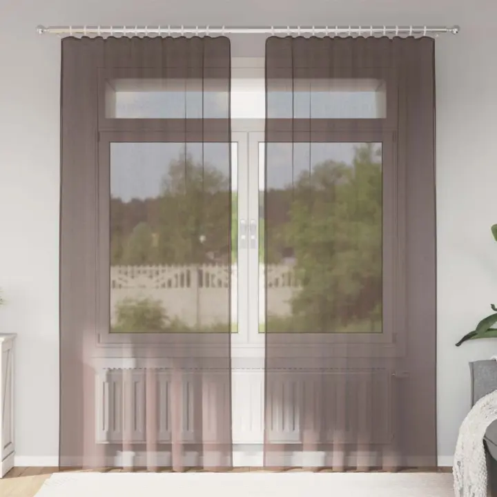 vidaXL Cortinas de gasa con trabillas 2 uds. en color Marrón/Verde manzana/Crema y más | protección solar decorativa para ventanas hogar oficina dormitorio fácil de instalar - 1