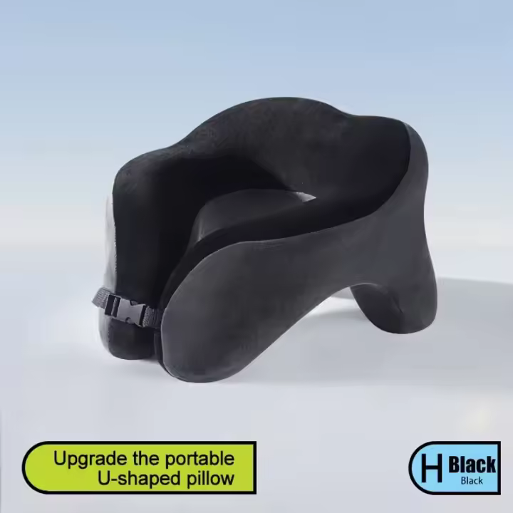 Almohada de Viaje Ergonómica en Forma de U - Funda Extraíble y Lavable, Soporte para el Cuello para Coche, Oficina y Uso Doméstico - Anti-Manchas, Tejido de Punto Suave - Opciones en  Negro - 1