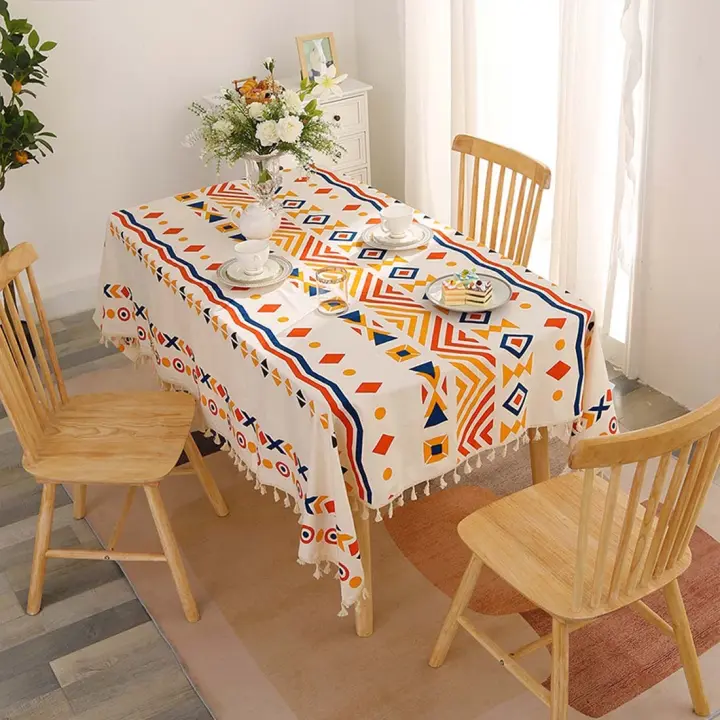 Mantel Geométrico de Algodón y Lino Impermeable Desechable 140*300cm - 1