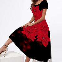 Nuevo Vestido Largo Impreso Para Mujer Talla Grande Cuello Redondo Manga Corta Estilo Preppy Mid-Calf Cierre De Cremallera - details 4