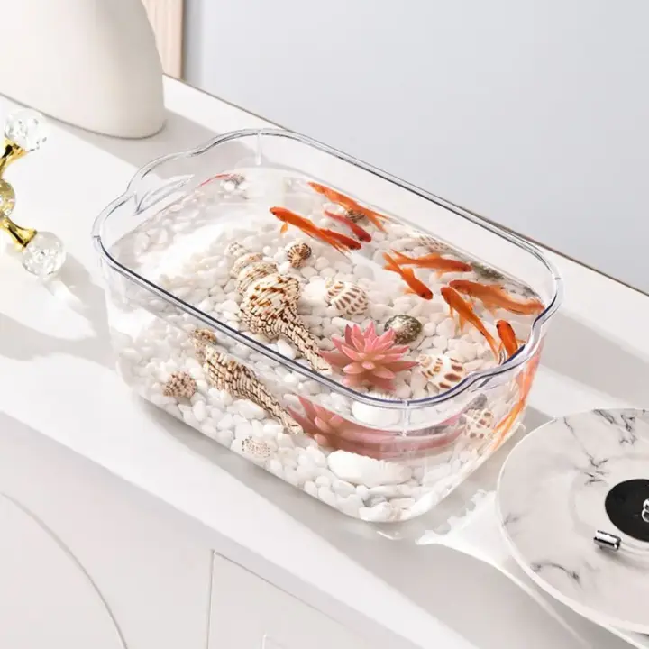 Tanque De Acuario Pequeño Transparente De Plástico Explosión-Resistente Para Plantas Y Pequeños Peces Tanque PET Para El Otoño - 1