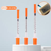Siringa De Insulina Desechable Para Animales 5Pcs Con Agujas Cabeza Amarilla Estéril Tamaño 0.3/0.5/1ML Para Mascotas Y Granjas - details 0