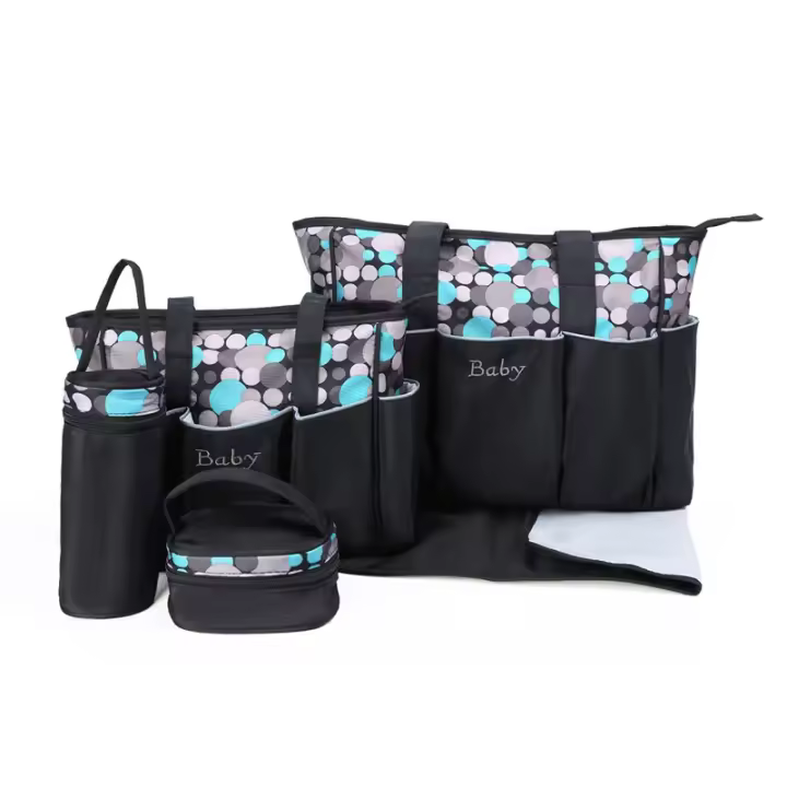 Nueva bolsa de mamá con estampado de lunares de moda, cinco piezas, impermeable, multifuncional, de gran capacidad, bolsa de mamá, bolso de un solo hombro para madre y bebé - 1