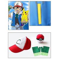 Kids Creative Cosplay Ash Ketchum Blue Jacket Anime Figure Role-playing Show Clothes Trainer Cap And Gloves Set - details 1