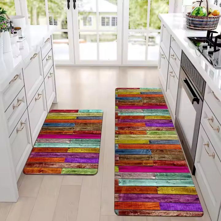 Nuevos Alfombras De Piso De Cocina Con Diseño Arco Iris En Madera No Esmeriladas Antideslizantes Para Baño Y Entrada Decoración Del Hogar Alfombra De Poliéster 100% Para Adultos - 1