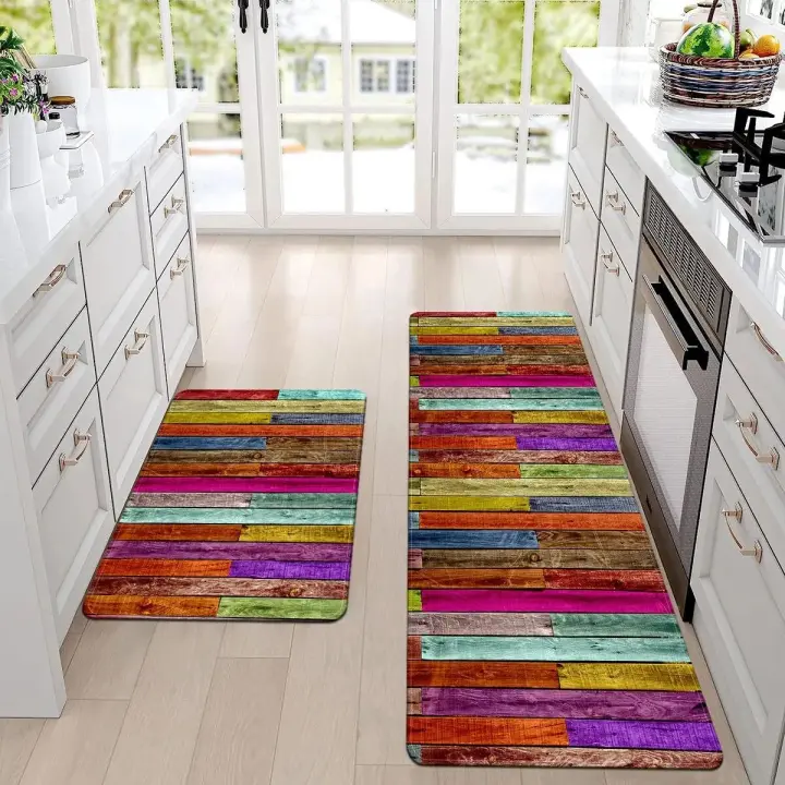 Nuevos Alfombras De Piso De Madera Arco Iris Para Cocina Baño Lavandería Decoración Del Hogar No Eslipantes Resistentes Al Agua - 1