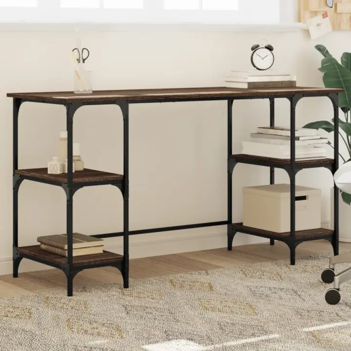 vidaXL Escritorio metal madera de ingeniería 140x50x75 cm en color Roble Sonoma/Gris sonoma/Marrón roble | estructura resistente ideal para salón dormitorio o estudio - 1
