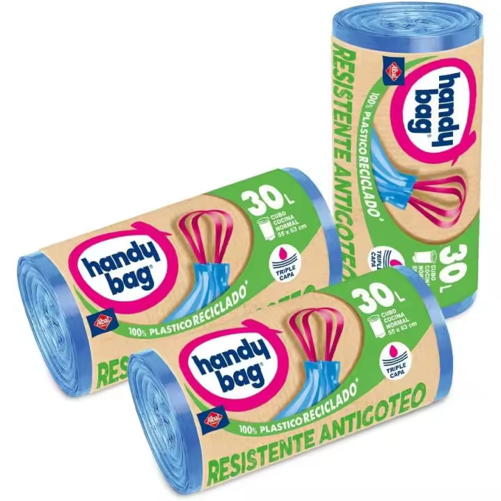 Albal Handy Bag Bolsas de Basura Resistente Antigoteo, 30L, 45 Bolsas, 650 g, Plástico, color Azul, 3 Paquetes x 15 und - 1