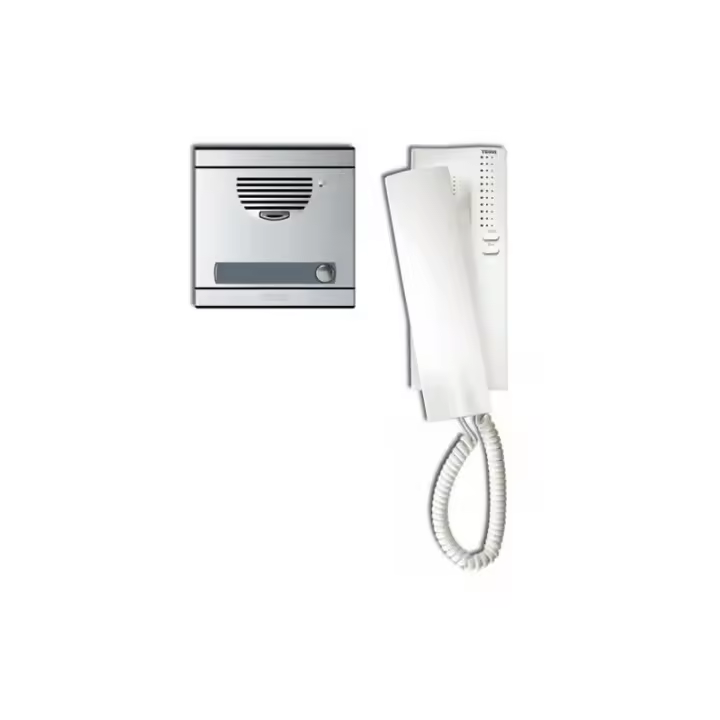 TEGUI A1 Kit Portero Electrónico para 1 vivienda 4 + N hilos con placa en aluminio anodizado y teléfono blanco Serie 7. Instalación empotrada de la placa de calle. - 1