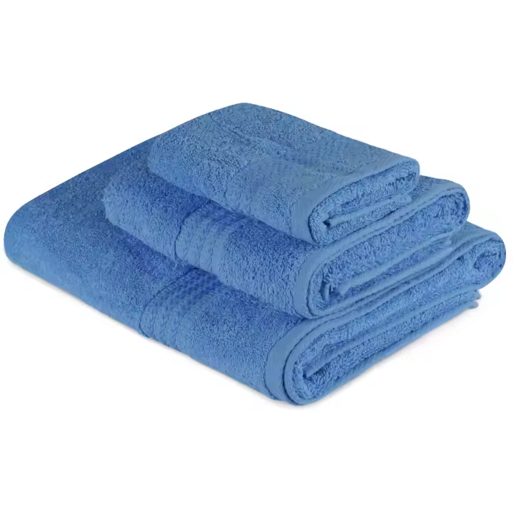 Wellhome Juego de Toallas Azul 3 Piezas 100% Algodón 500 Gr/m² - Suave y Absorbente - 1