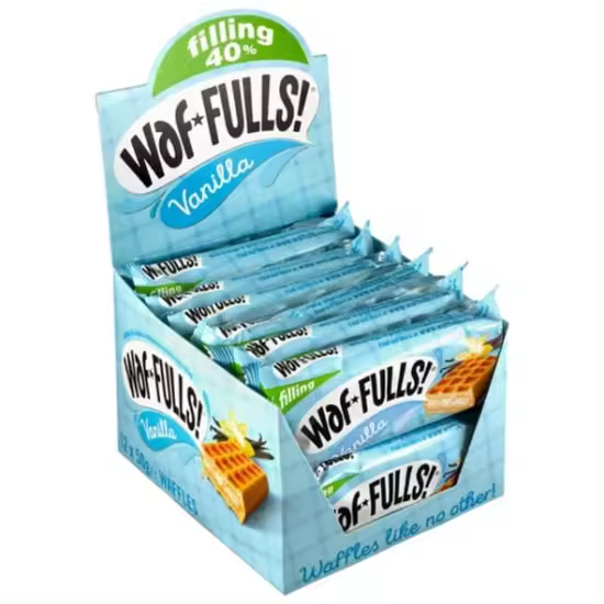 Waffulls 12 Unidades*50g sabor de vanilla - Carama-manzana- Double Chocolate - chocolate y avellanas-fresa - 1