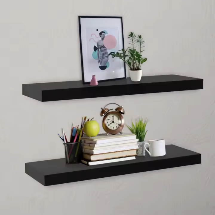 Estantes flotantes de pared 2 unidades negro 80x20x3,8 cm - 1
