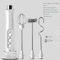 Mini Batidora Blanca Recargable Para Espumar Café, Batir Ojos y Mezclar Espumador de Leche Eléctrico de Mano Moderno con 3 Velocidades, Incluye 3 Cabezales - details 1