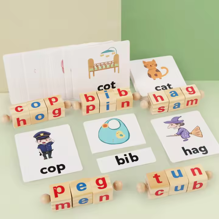 Juego De Palabras En Madera Para Niños Y Niñas Juguete Educativo De Aprender Letras Y Lectura Con 24 Tarjetas Para Edad Preescolar - 1