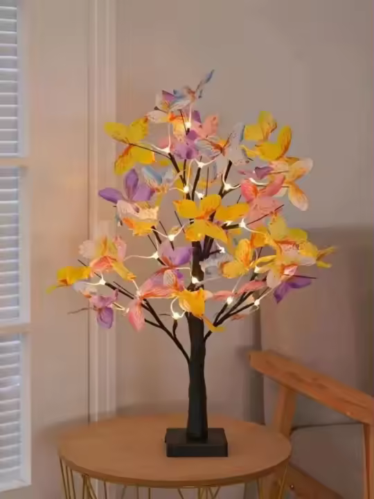 Árbol De Birch Artificial Con Luces LED De Mariposa Colorido 23.62 Pulgadas Lámpara De Escritorio Con 24 Luces Cálidas Powered Por USB Y Batería Decoración Navideña - 1
