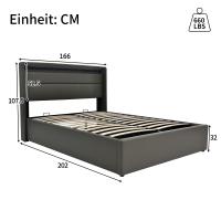 Cama de almacenamiento hidráulico con tira de Luz LED, Cama Doble Marco de Cama tapizada 160x200 cm, Cama funcional, gris (con colchón) - details 6