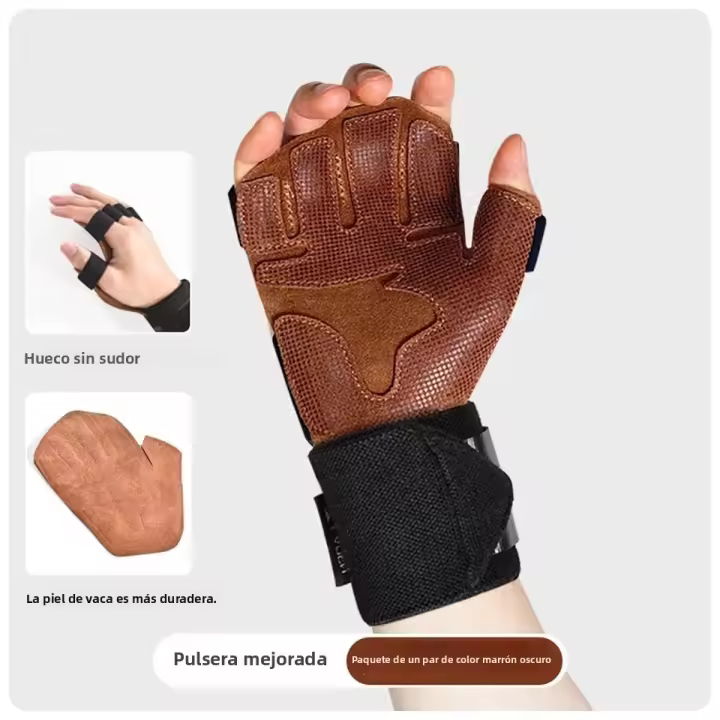 Guantes De Levantamiento De Peso Para Hombre Y Mujer Con Ventilación De Cuero Genuino Protección De Mano Para Gimnasio Ejercicios De Pesas Y Pull Ups Tallas S/M/L - 1