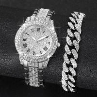 Reloj De Mujer 2PCS Moda Diamante Oro Reloj De Pulsera Lujo Con Rhinestone Reloj De Cuarzo De Aleación De Metal Dial Romano - details 1