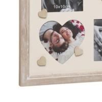 Portafotos Múltiple Amor con espacio para tres fotos (dos de 10 x 10 cm y una de 11 x 10 cm con forma de corazón) 29x1.5x27.5 cm - madera natural con la palabra “te amo” dentro de un corazón rojo - para colgar- ideal para demostrar tu amor - details 3