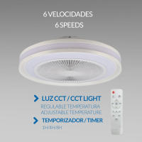 Ventilador Retráctil con Iluminación LED 3CCT 30W Motor DC, 36W Luz, Motor Silencioso DC130, 6 Velocidades, Blanco, Control Remoto, 3 Temperaturas de Color iotostark-LEDUNI - details 11