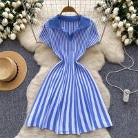 YuooMuoo Vestido Corto A-Line De Moda Y2K Para Mujer Manga Corta Estilo Casual Rayado Tejido Suave Vestido De Verano Para Calle Mujeres - details 1