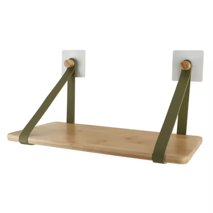 Estantería de Baño Adhesiva - Cuero y Bambú - 40x20cm- Fácil Colocación - Sin Taladrar - Varios Colores. Tendance - 1