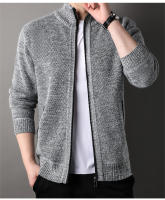 Chaqueta De Punto Para Hombre Con Cuello Erguido Estilo Coreano Slim Fit Color Sólido Abrigo De Otoño E Invierno Con Cierre De Cremallera - details 11