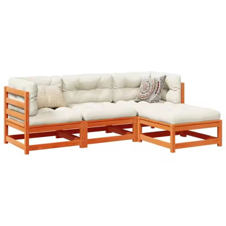 vidaXL Juego de sofás de jardín 4 pzas madera maciza pino marrón cera - 1
