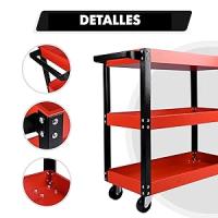 ORION91 Carro de Herramientas con Ruedas Carro de Taller Mecánico 3 Bandejas de Almacenamiento Rojo y Negro Metálico Asa Lateral Hogar Almacén Bricolaje Taller (70x35x76 cm) - SpazioLuzio - details 3