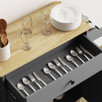 HOMCOM Isla de Cocina con Ala Abatible Carrito de Cocina Mueble Auxiliar de Cocina con Ruedas 2 Puertas Cajón Especiero Toallero y Estante Ajustable 106x42x87 cm Gris y Roble - details 3