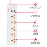 Enchufe Universal Con 5 Salidas 13A 250V 3250W 2m Cable Con 4 Type-C Y 2 USB Interruptor Independiente Estación De Energía - details 2