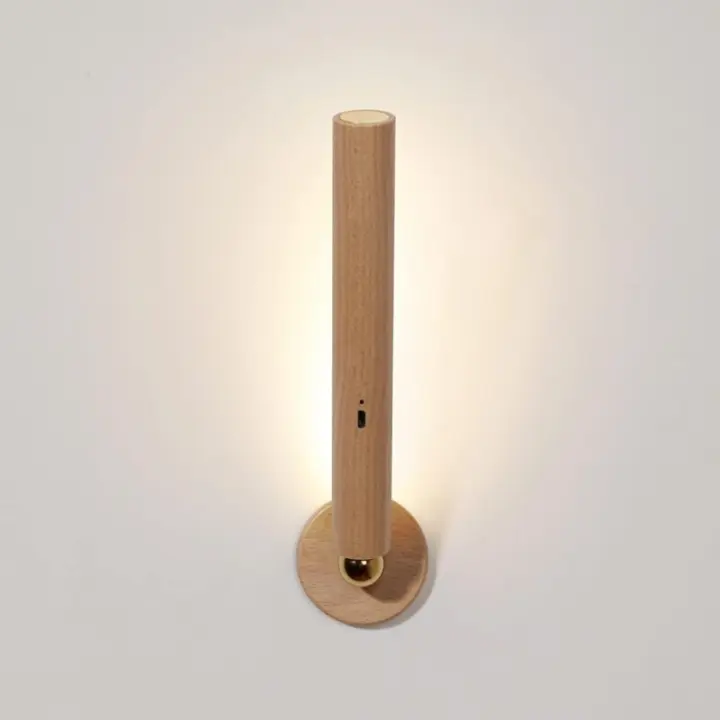 Lámpara De Pared Led Interior De Madera Usb Recargable Interruptor Táctil Magnético Lámpara De Pared De Madera Giratoria Portátil De 360 ° Lámpara De Noche Aplique Regulable Para Armario, Dor - 1