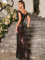 Vestido De Fiesta De Encaje Con Lentejuelas Unithorse Sin Hombros Elegante Para Mujer Longitud Del Piso Silueta A-Line - details 2