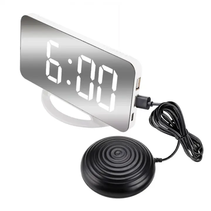 Reloj despertador Vibrant Ruidoso para durmientes pesos adultos sordos, Reloj de Espejo digital with agitador de Cama F - 1