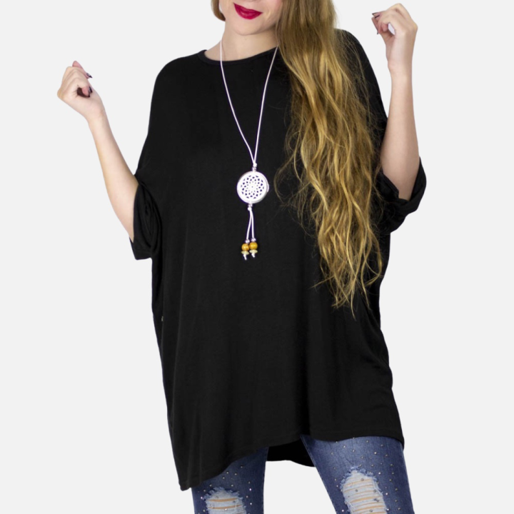 Jersey con colgante incluido, estilo boho, manga japonesa, color beige o negro, nueva colección otoño Le Côté Chic