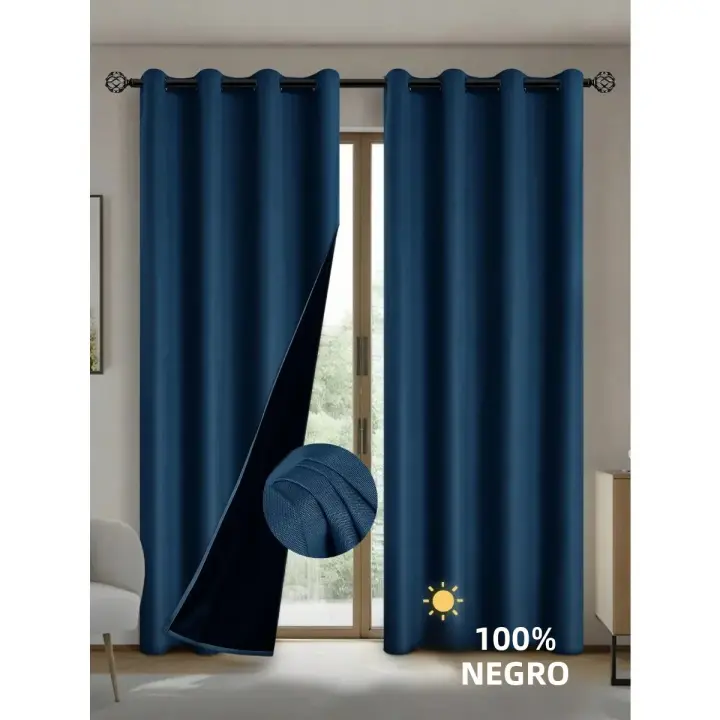 Cortinas De Blackout 100% Con Tope De Grommets Para Decoración De Hogar Sala De Estar Dormitorio Cocina Aislamiento De Luz Modernas - 1