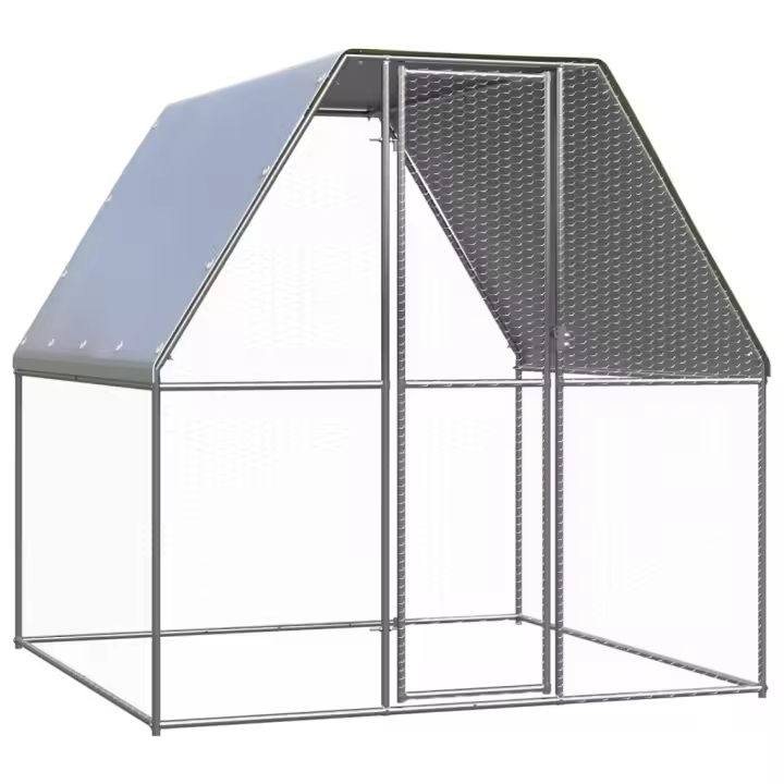 vidaXL Gallinero de acero galvanizado plateado y gris 2x2x2 m - 1