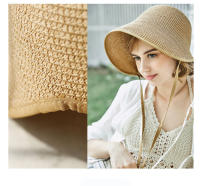Sombrero De Paja Elegante Para Mujer FS Con Lazo Protección Solar Gran Alas Anchas Sombrero De Playa Estilo Cloche Fedora Chapeau Femme Para Fiestas - details 1