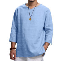 Camisa Casual De Playa Para Hombre Verano Algodón Y Lino Manga Larga V-Neck Estilo Libre Moda Primavera Otoño - details 8