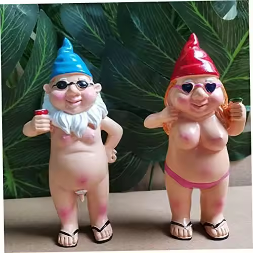 Gnomos de jardín al aire libre, 2 piezas de resina de 12 cm, estatua de pareja de gnomos desnudos traviesos, figuras de gnomos divertidas, escultura enana para decoraciones de césped y jardín en el hogar - 1