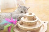 Torre De Juguete Para Gatos De Madera Con 3 Niveles Ruedas Y Disco Juguete Inteligente De Diversiones Para Gatos Entrenamiento - details 3