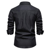 Camisa De Mezclilla Para Hombre Nueva De Otoño Con Doble Bolsillo Cierre De Correa Casual Diseño Social Justa Algodón Y Spandex - details 2