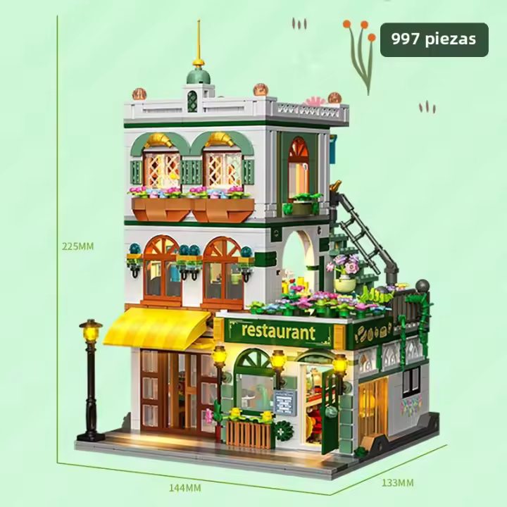 Bloques De Construcción Creativos 997Pcs Vistas De Calle Restaurante Chino Edificio De Tres Pisos Arquitectura Ciudad Mini Bricks Juguetes Para Niños Regalo - 1