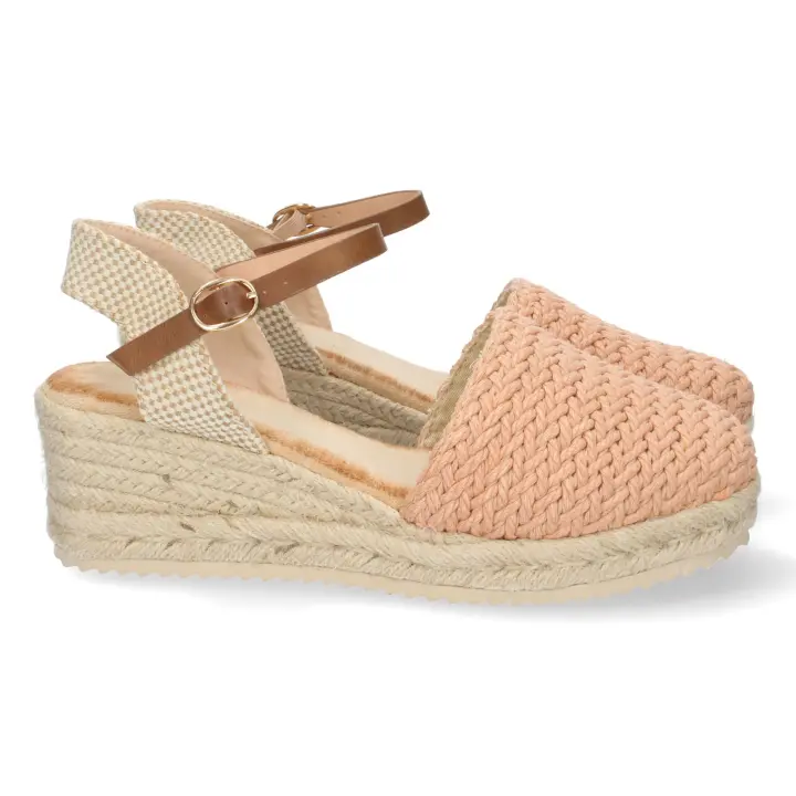PuntoSalao Sandalias de cuña media en yute pala rafia mujer color rosa - 1