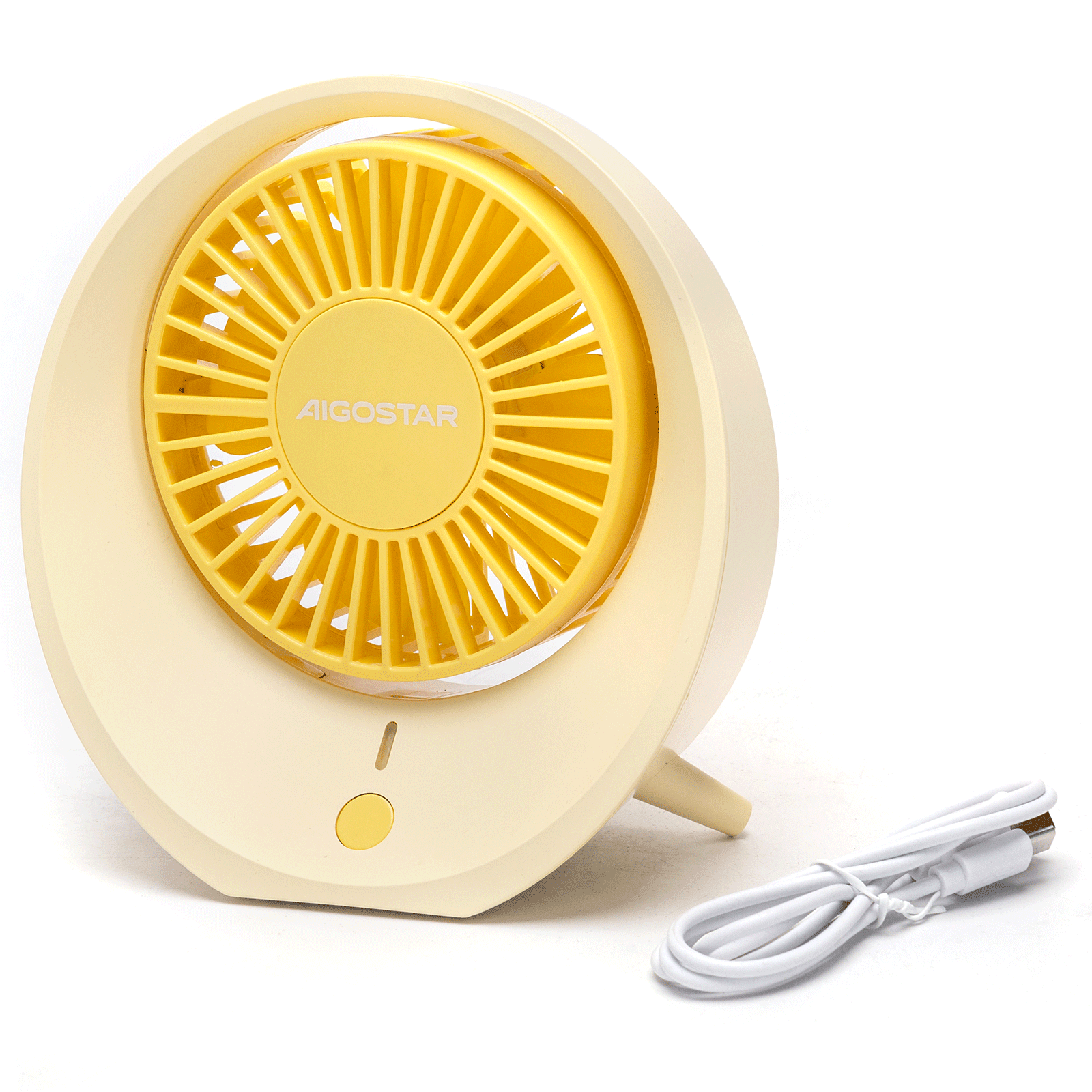 Ventilador de Mesa Portátil USB con Pinza, 4 Pulgadas, 4 Aspas, 3 Velocidades, 1200mAh, Beige