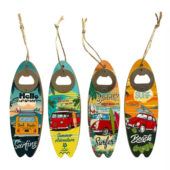 Lote de 4 Prácticos Abridores Botellas "Tablas Surf Verano" Surtidos. Destapadores. Decoración. Regalos Originales. Detalles de Bodas, Comuniones, Bautizos, Cumpleaños. 6 x 1 x 17 cm - 1