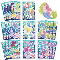 Puzle De Mermaids Princesa 8/16/24 Pcs Pegatinas Lindas Para Niños DIY Juguete Armar Rostro Resistente Al Agua Regalos De Fiesta - details 4