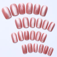24pcs/set Uñas Postizas Cortas Cuadradas Con Diseño De Ojos De Gato Y Brillo En Colores Rosa Verde Morado Amarillo Y Nude Para Artículos De Belleza Y Uñas - details 24