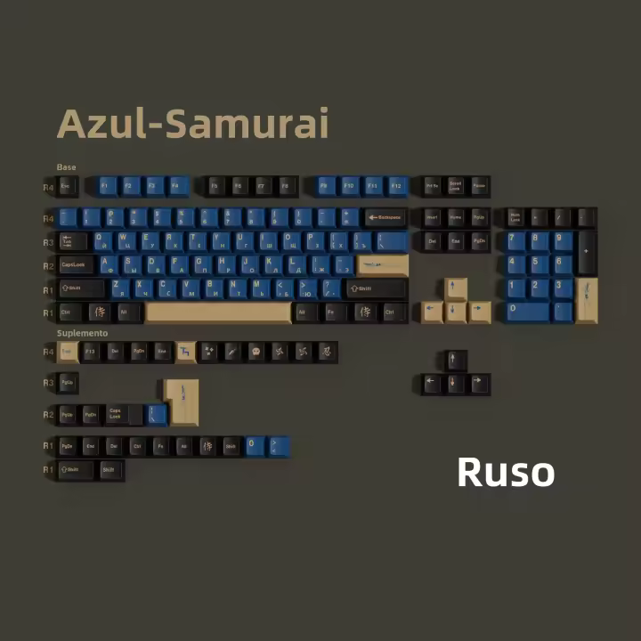 PBT Keycaps Azul Samurai Perfil Cherry Para Teclado Mecánico ISO Layout FR/DE/ES/RU/KR/EN/AR/Thai/JP Dye Sub Rainy 75 - 1